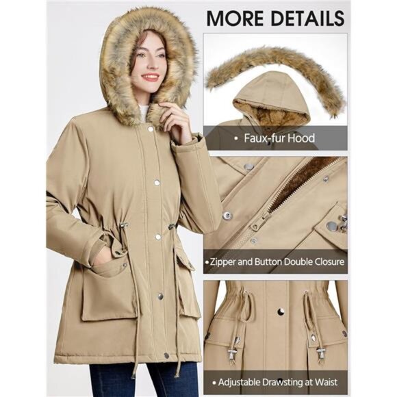 Womens Winter Coat Warm Thicken Puffer Jackets Khaki - Picture 3 of 4